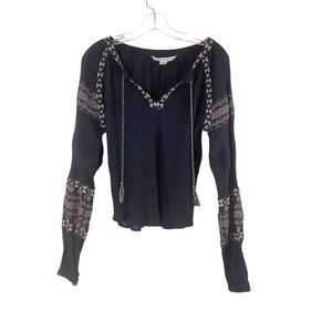 Hippie Laundry Black Boho Blouse with Pink and Tan Accents
